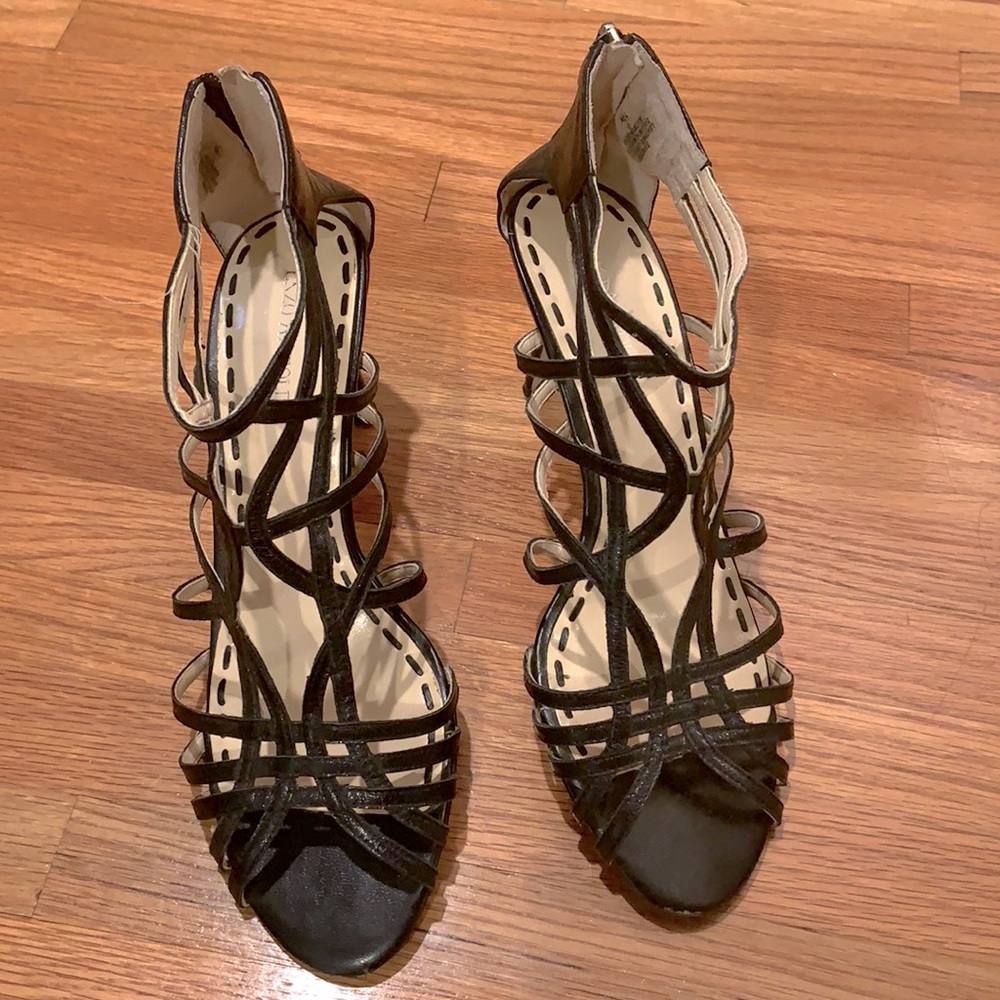 Enzo Angiolini Black Leather strappy heels N185-21 - Picture 3 of 6